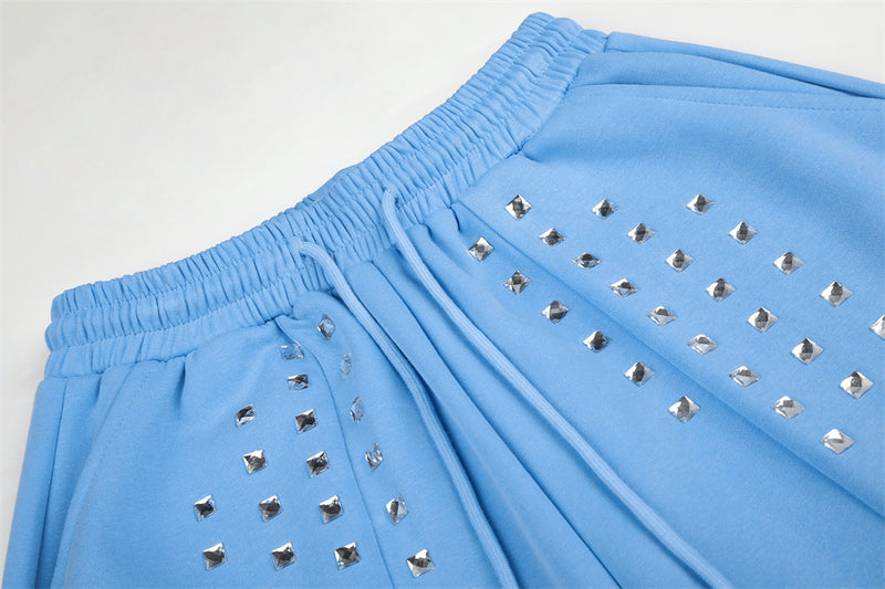 Wide-Leg Sweatpants with Square Stud Embellishments and Drawstring Waist