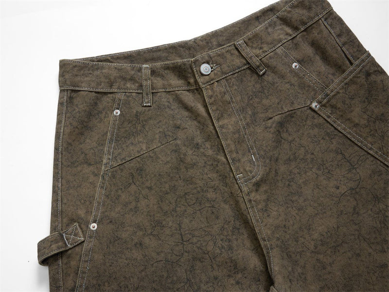 Barrel Leg Carpenter Jeans – Acid Wash Khaki Green Wide Leg Denim