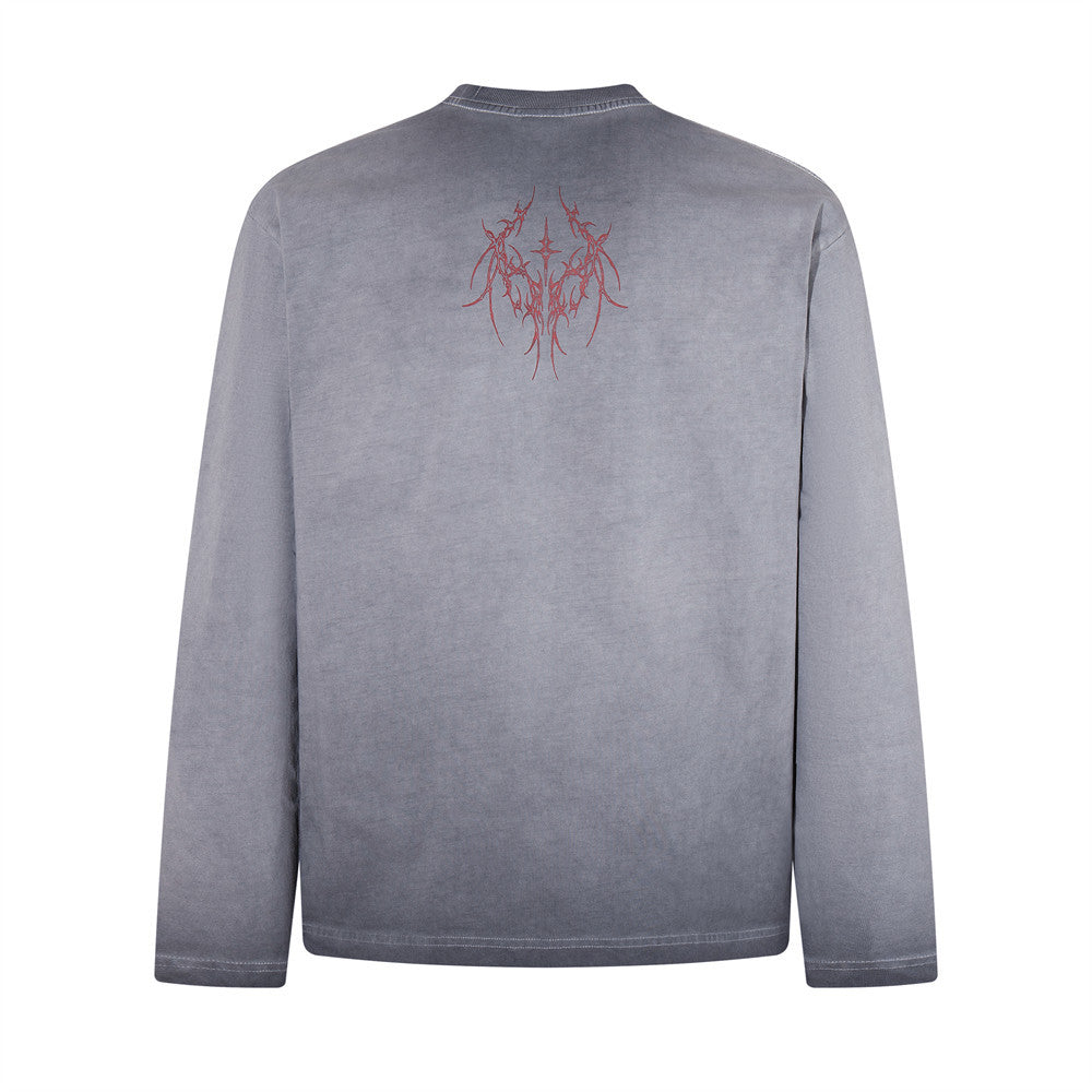 Herren-Langarmshirt mit dunkler Graphic – Skull- und Tribal-Print aus gewaschener Baumwolle