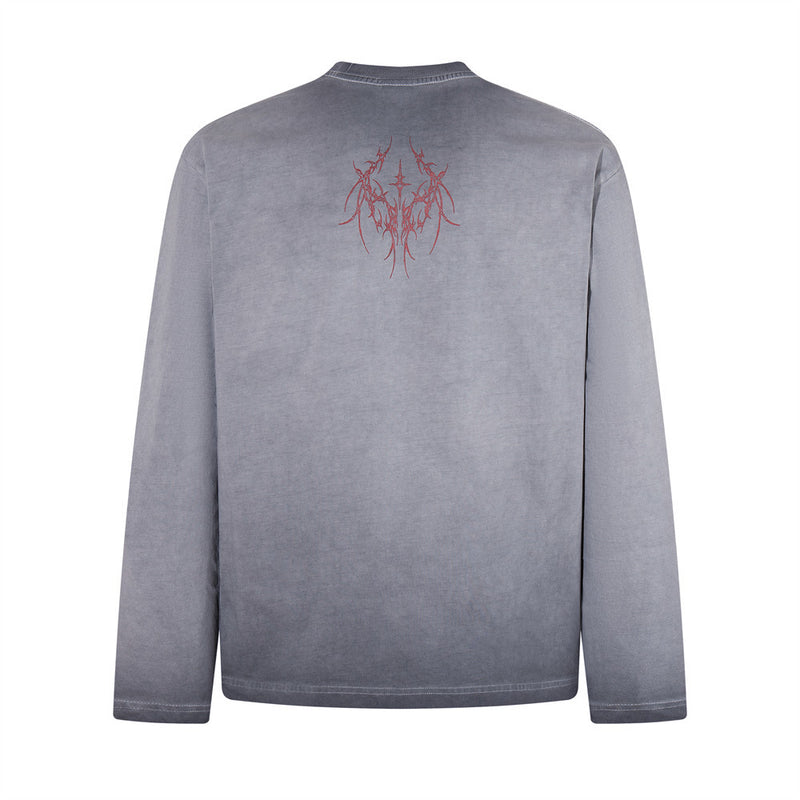 Herren-Langarmshirt mit dunkler Graphic – Skull- und Tribal-Print aus gewaschener Baumwolle