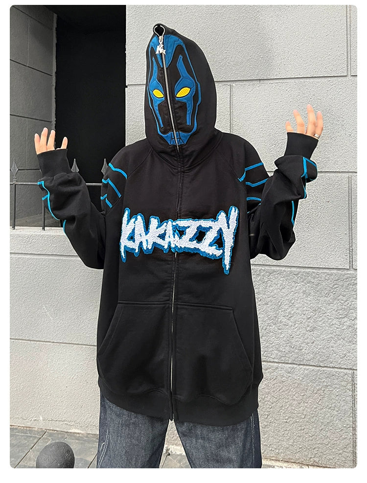 Cyberpunk Superhero-Inspired Hoodie - 400GSM Oversized Black Zip-Up Sci-Fi Sweatshirt