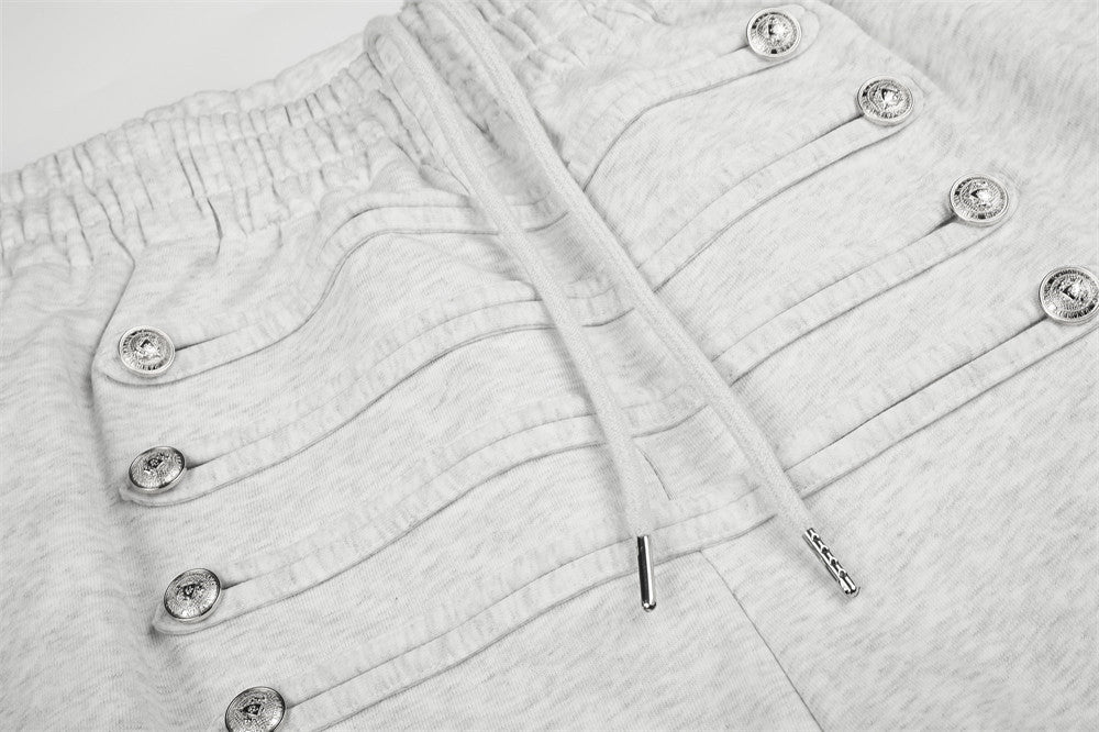 Jogging homme coupe large avec détails de boutons croisés et taille élastique