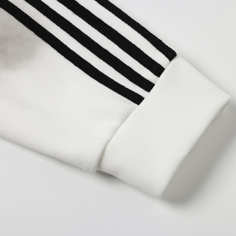 Zip-Up Track Jacket with Stripe Sleeves & Distressed Wash
