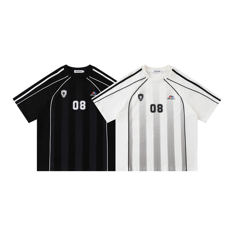 Soccer Jersey Stripe Graphic Tee – Oversized Short-Sleeve Crew Neck