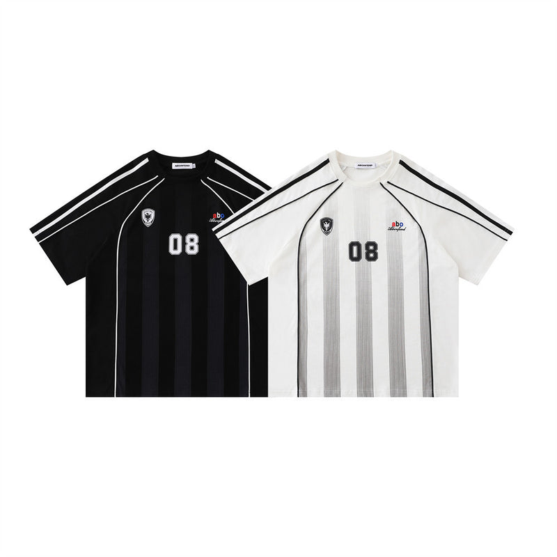 Soccer Jersey Stripe Graphic Tee – Oversized Short-Sleeve Crew Neck