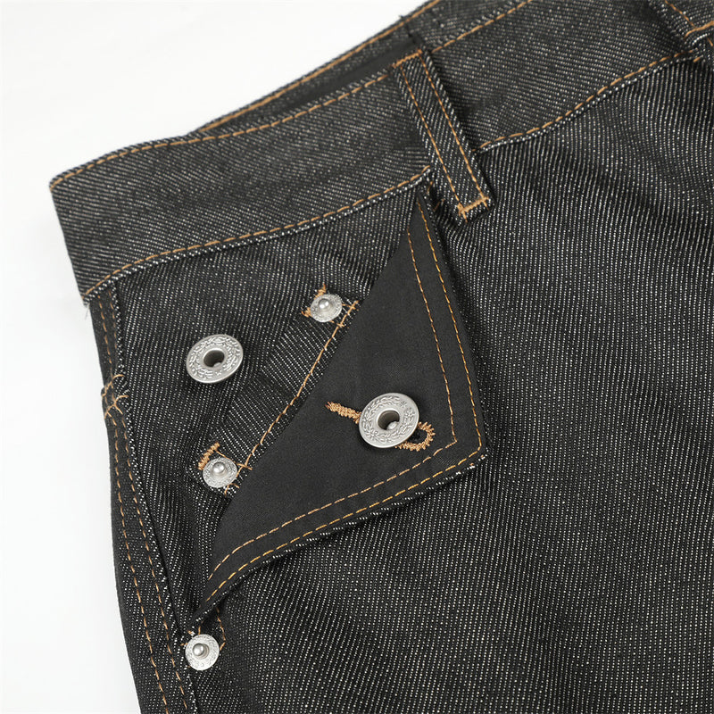 Raw Denim Cargo Wide-Leg Jeans – Multi-Pocket Straight Fit