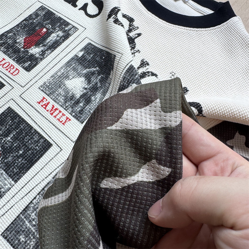 Long Sleeve Graphic Shirt – Waffle Knit Body with Camo Sleeves & Glfs Studios