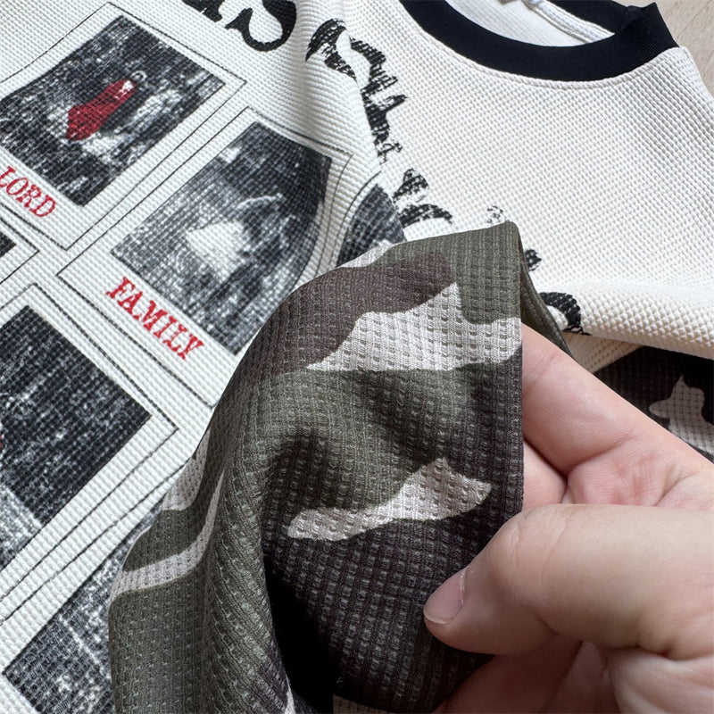 Long Sleeve Graphic Shirt – Waffle Knit Body with Camo Sleeves & Glfs Studios