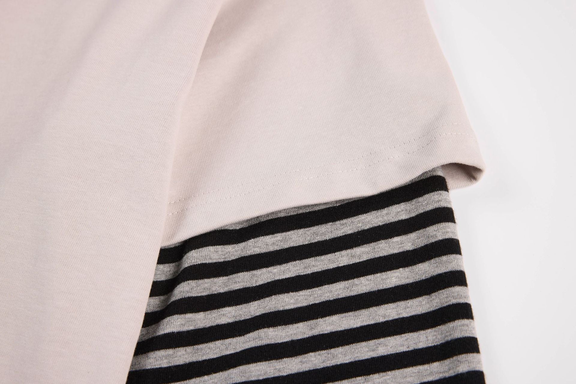 Faux Two-Piece Long Sleeve T-Shirt with Star Graphic & Striped Sleeves