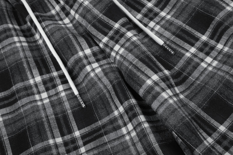 Plaid Wide-Leg Sweatpants with Drawstring Waist & Script Graphic