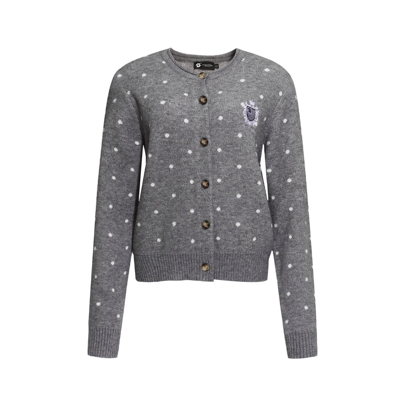 Polka Dot Knit Cardigan Sweater – Cropped Button-Up Vintage Style