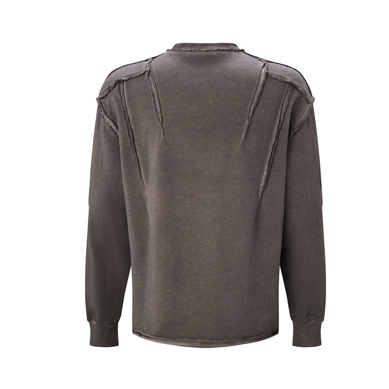 Long Sleeve Acid Wash Shirt with Celestial Print & Raw-Edge Seam Detail