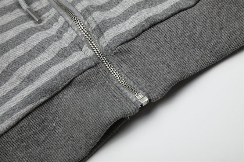 Gray Zip Up Jacket Striped Union Jack Stand Collar Unisex Sweatshirt Coat
