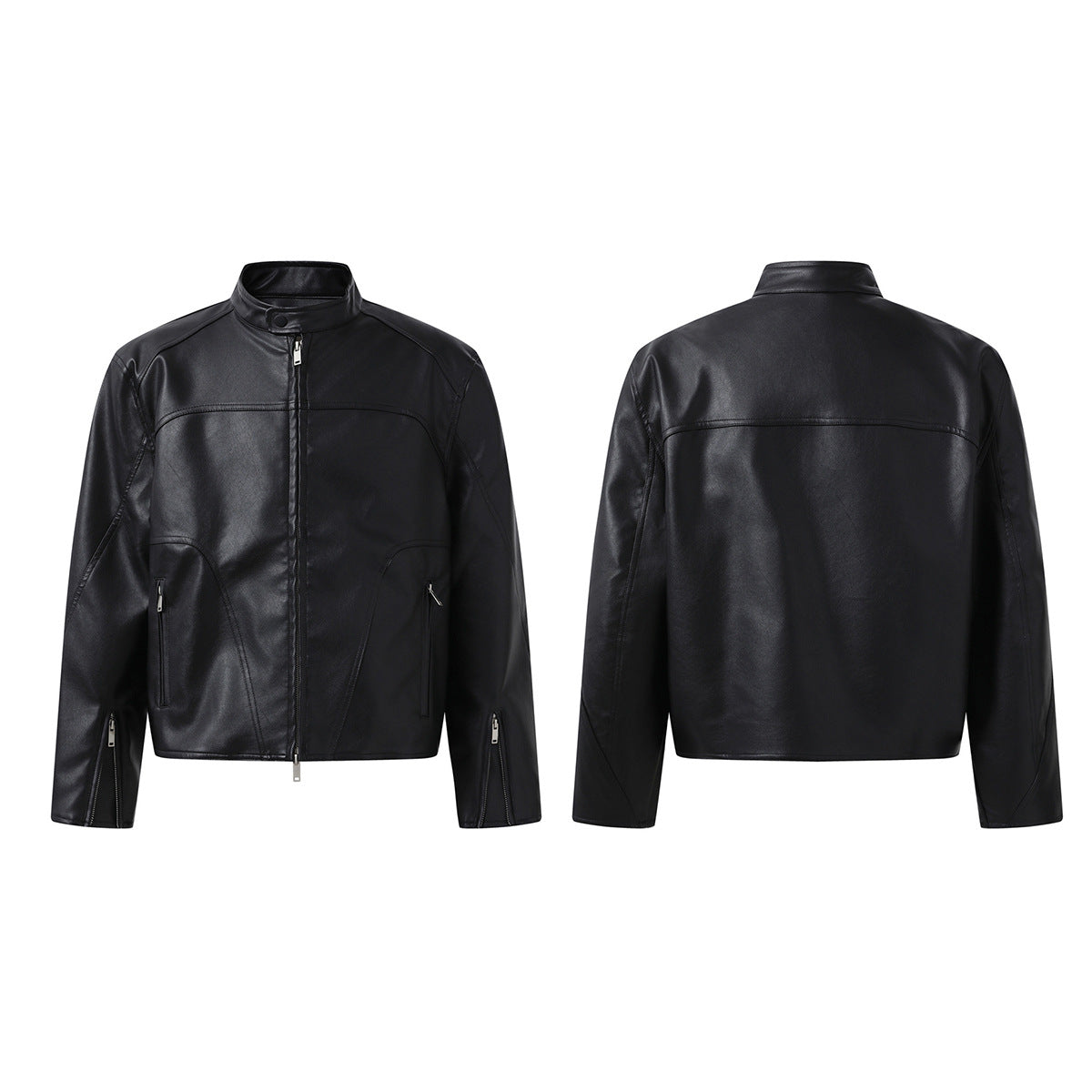 Men's Black PU Leather Moto Biker Jacket – Relaxed Fit Retro Racer Style