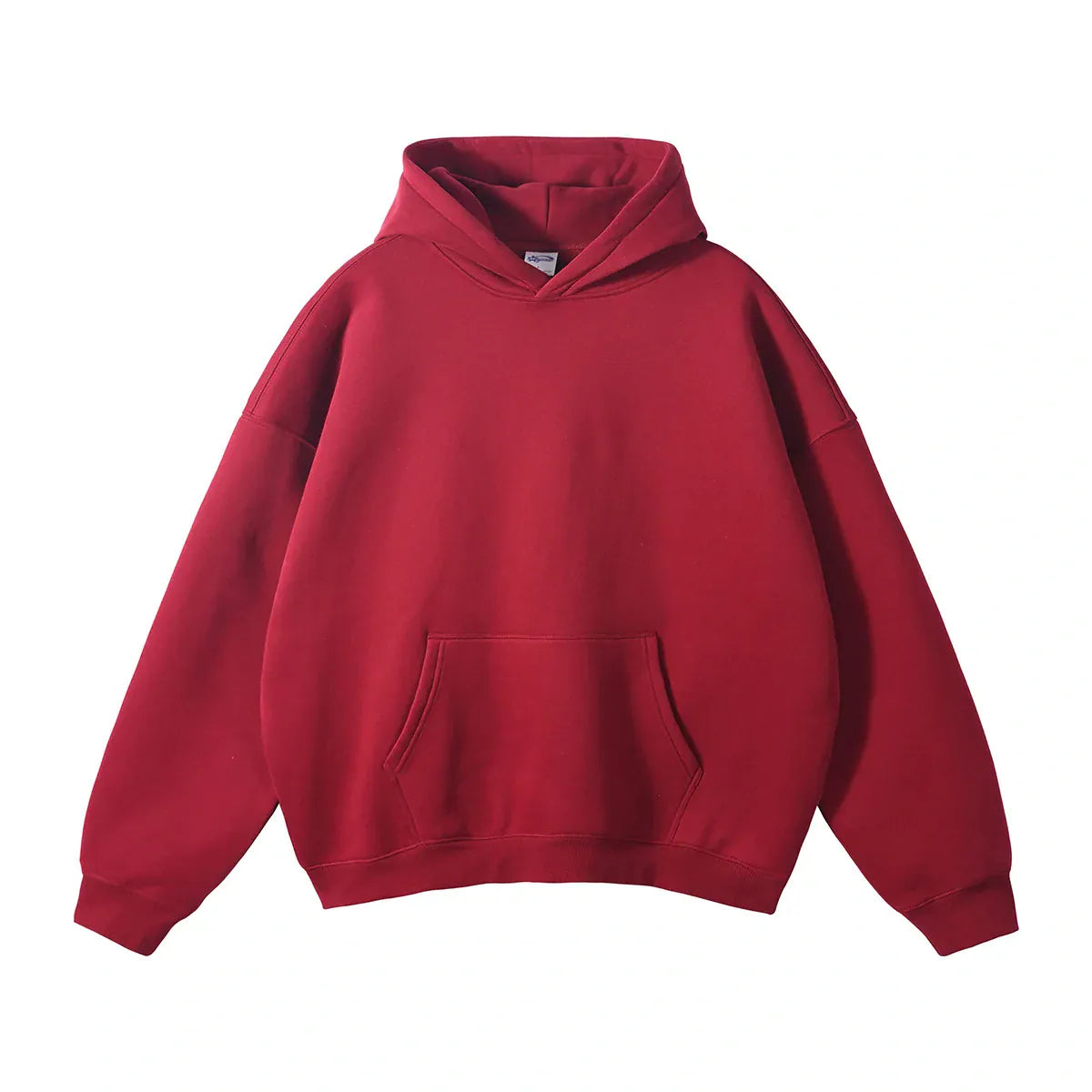 The Custom Anime Character Burgundy Hoodie is a 350GSM 100% cotton pullover with a front pocket, shown on a white background—ideal for designing your own personalized anime hoodie.