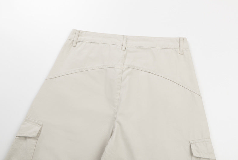 Cream cargo pants back yoke and waistband with side pockets