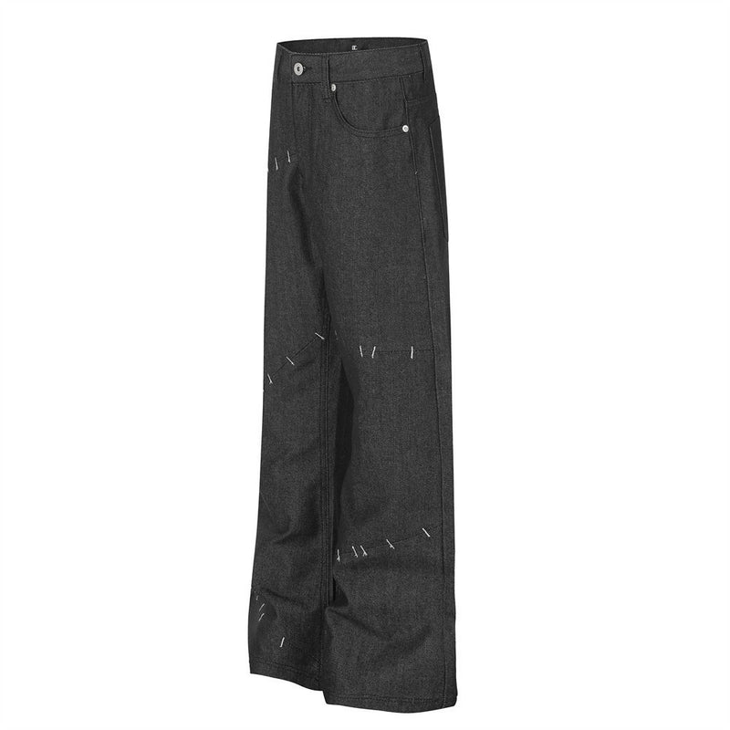 Men's Wide-Leg Jeans with Contrast Stitch Detail – Dark Wash Straight Denim
