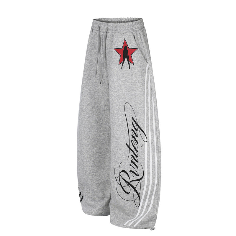 Wide-Leg-Sweathose mit Stern-Grafik und dreifachen Streifen-Details