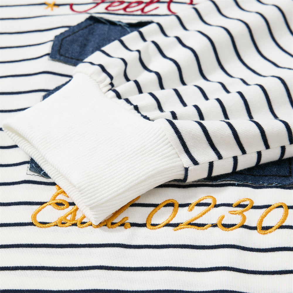 Striped Long Sleeve Shirt Mens Polo — Varsity Embroidery, Relaxed Fit