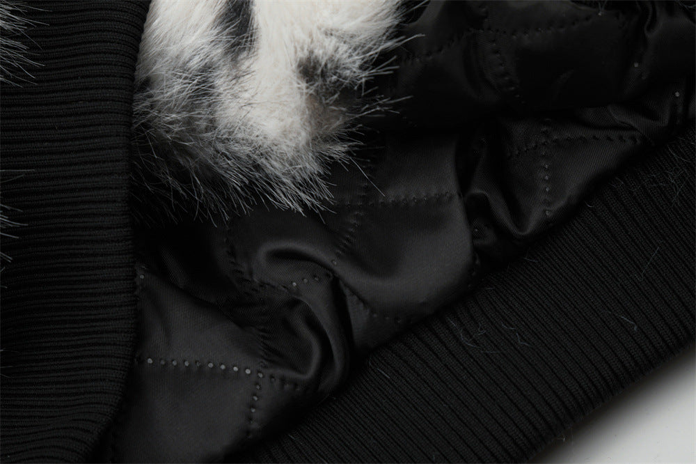 Faux Fur Leopard Print Bomber Jacket – Men's Oversized High-Collar Winter Coat