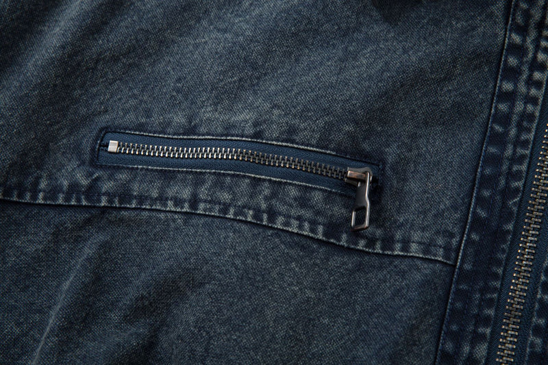 Oversized Washed Denim Jacket – Boxy Belted Hem, Acid-Wash Workwear Style