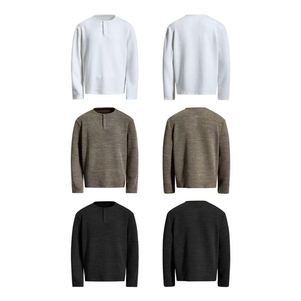 Men's Waffle Knit Henley Long Sleeve Shirt – Relaxed Fit Vintage Tee