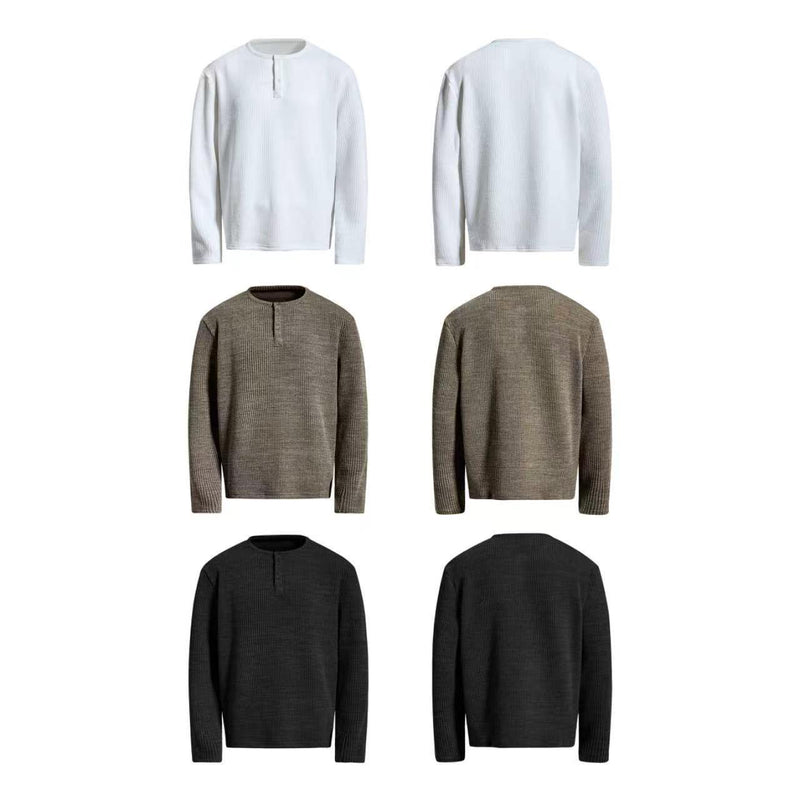 Men's Waffle Knit Henley Long Sleeve Shirt – Relaxed Fit Vintage Tee