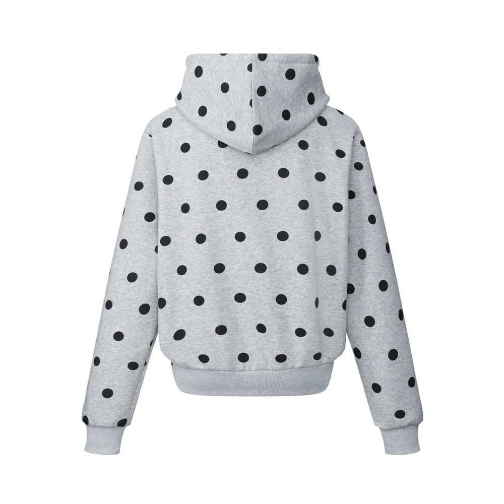 Sudadera con capucha y cremallera con estampado integral de lunares y gráfico de letras streetwear
