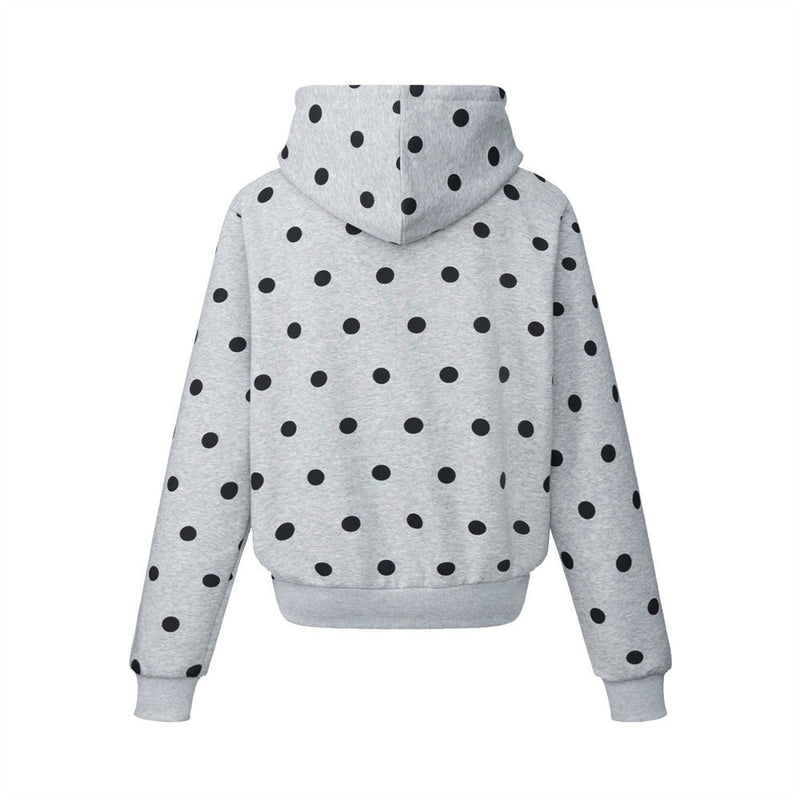 Sudadera con capucha y cremallera con estampado integral de lunares y gráfico de letras streetwear