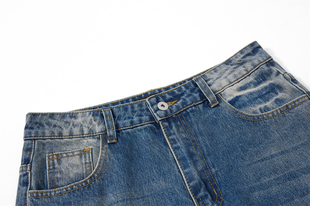 Vaqueros azules para hombre – Pantalón vaquero recto vintage lavado, de pierna ancha y corte baggy