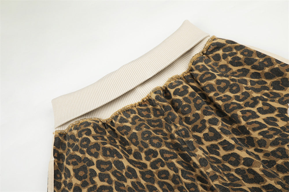 Leopard Print Wide-Leg Track Pants – Loose Fit Streetwear Sweatpants with Side