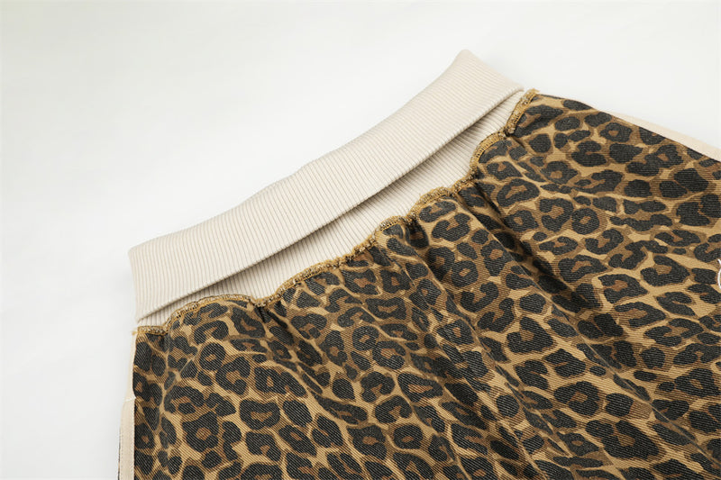 Leopard Print Wide-Leg Track Pants – Loose Fit Streetwear Sweatpants with Side