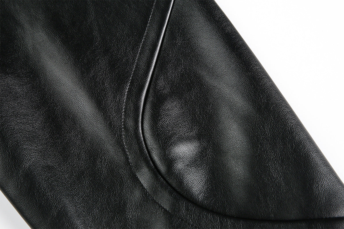 Blouson bomber varsity – Corps noir en mélange de laine et manches en simili cuir
