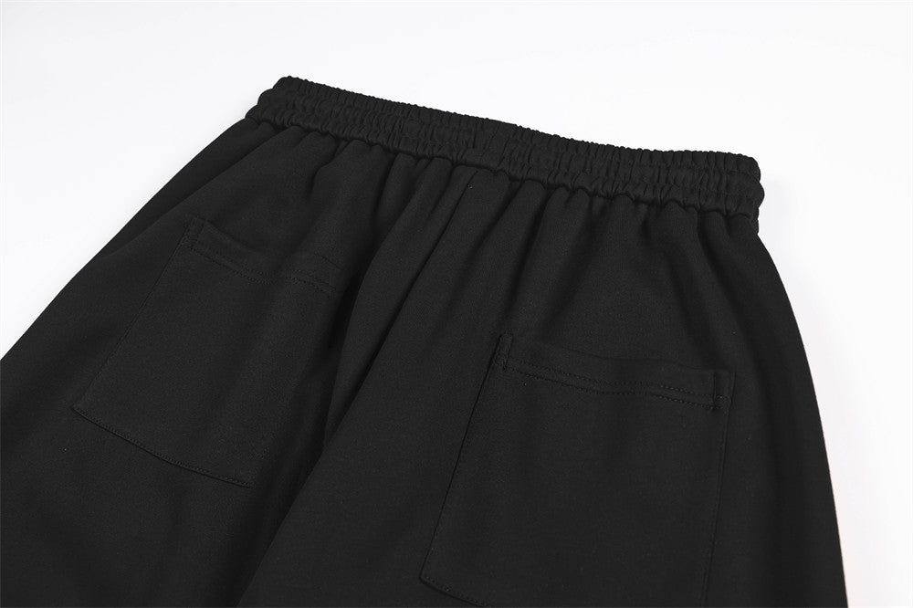 Wide-Leg Track Pants with Gold Side Stripes & Crest Embroidery