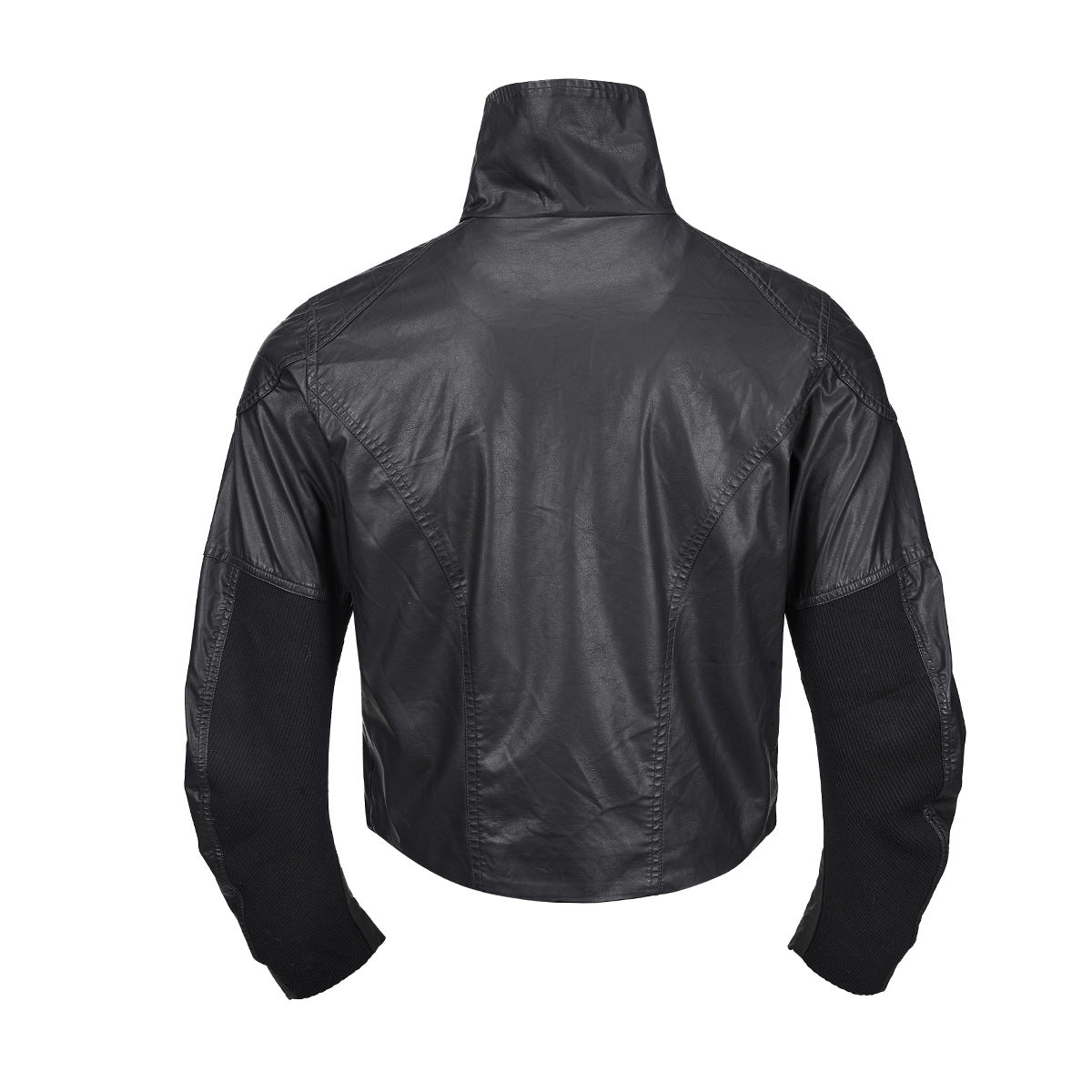 Veste moto en simili cuir – Col montant, poches zippées déconstruites, style biker rétro