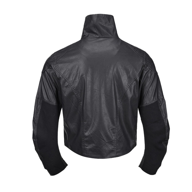 Veste moto en simili cuir – Col montant, poches zippées déconstruites, style biker rétro