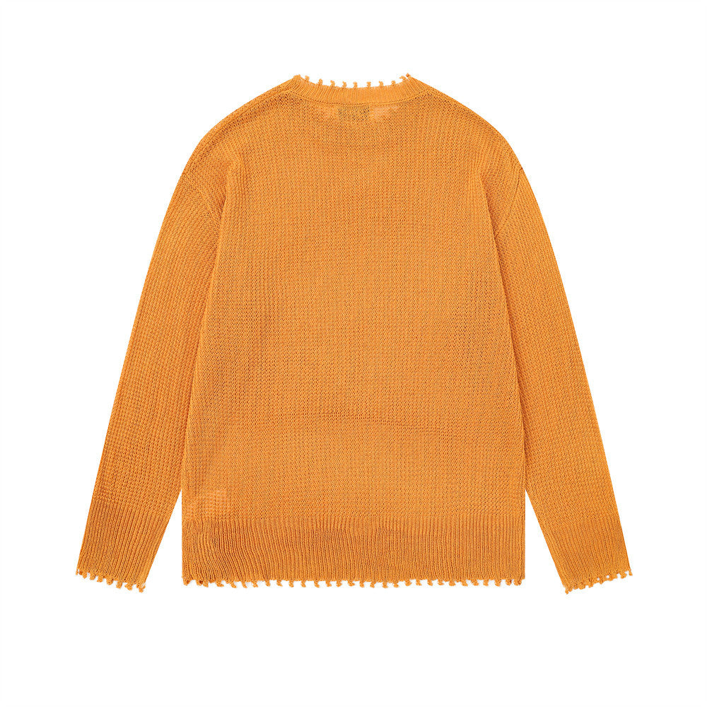 Pull en maille à col rond avec motif chien cartoon – Sweat à base usée