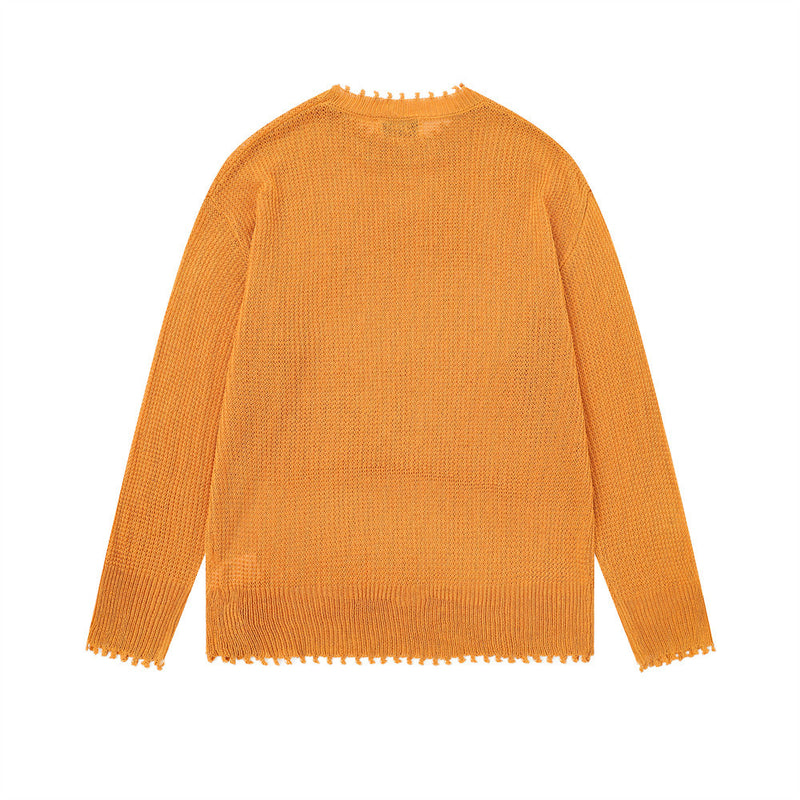 Pull en maille à col rond avec motif chien cartoon – Sweat à base usée