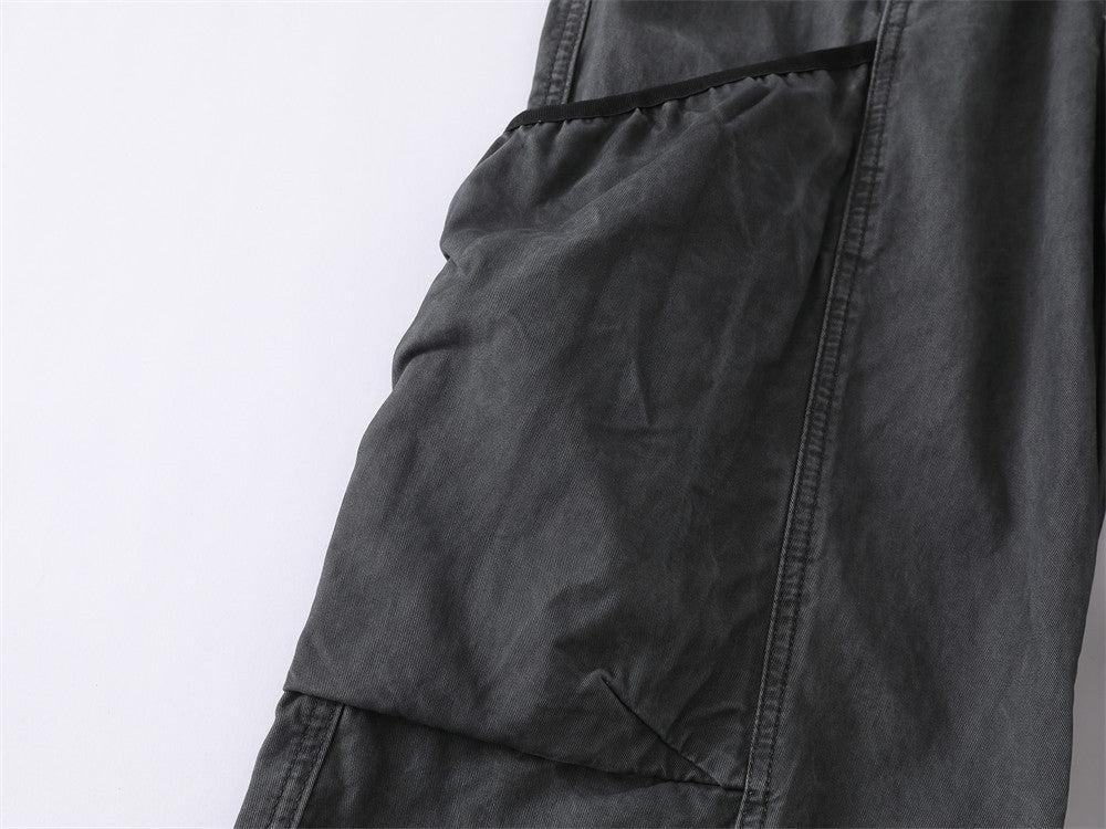 Wide-Leg Cargo Pants – Washed Vintage American Workwear with Oversized Pockets