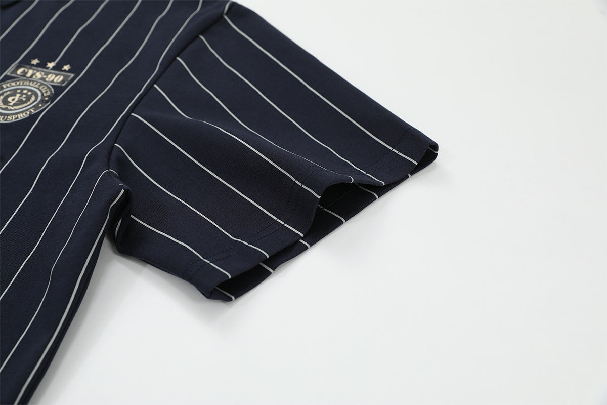 Men's Short Sleeve Pinstripe Polo Shirt – Oversized Varsity Graphic Jersey