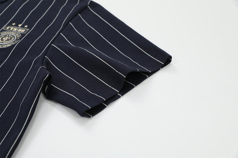 Men's Short Sleeve Pinstripe Polo Shirt – Oversized Varsity Graphic Jersey