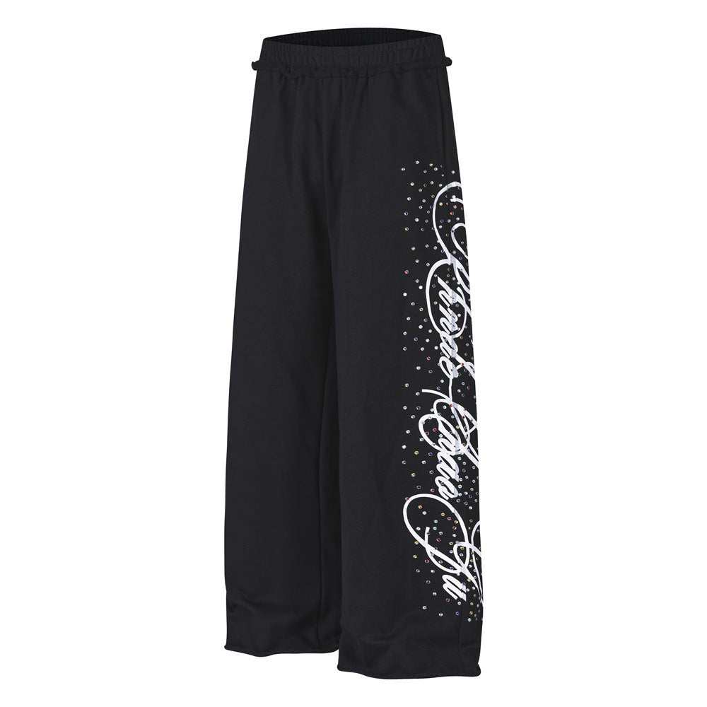 Wide-Leg Sweatpants with Rhinestone Script Graphic – Men's Relaxed Fit