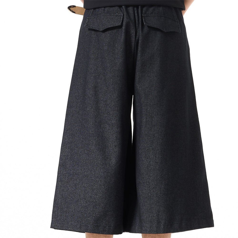 Wide-Leg Pleated Cropped Shorts with Belt – Men's Relaxed Fit