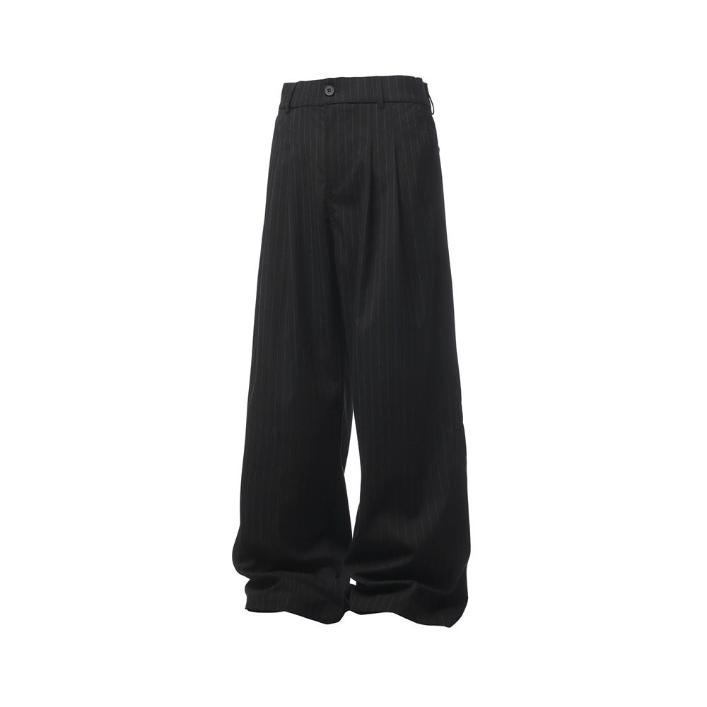Pinstripe Wide-Leg Trousers – Double-Pleat High-Street Dress Pants