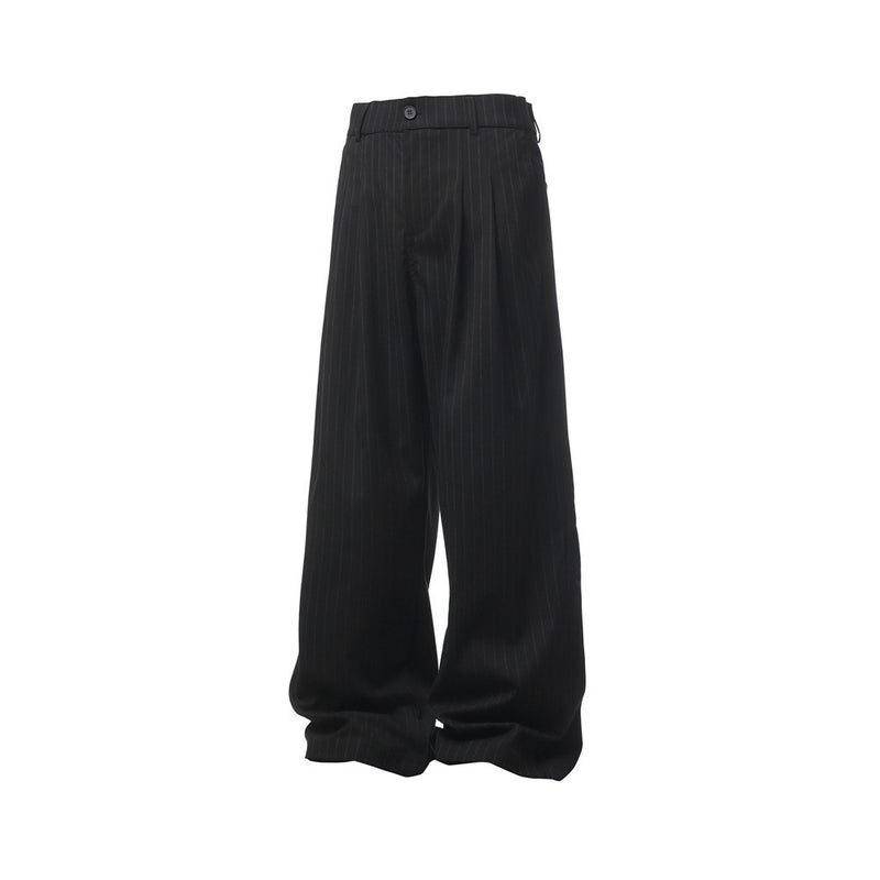 Pinstripe Wide-Leg Trousers – Double-Pleat High-Street Dress Pants