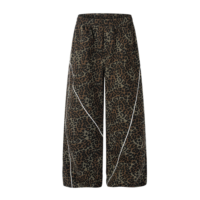 Pantalon marron à jambes larges – pantalon de survêtement droit à taille élastique et imprimé léopard