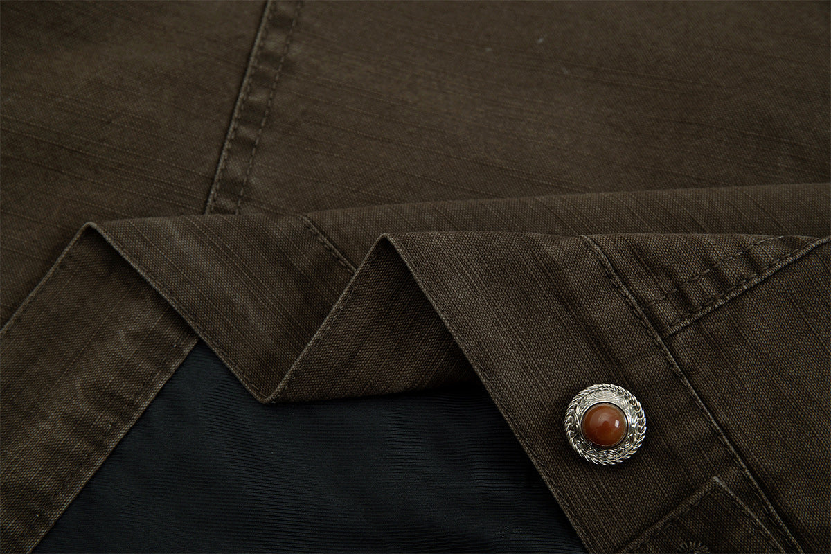 Men's Washed Denim Trucker Jacket – Vintage Workwear Style with Snap Buttons