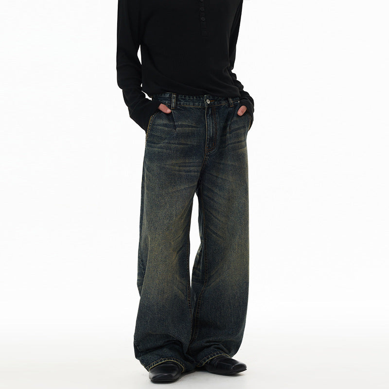 Jean baggy bleu homme – Coupe droite et large délavée vintage