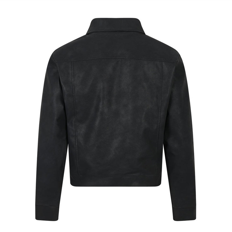 Men's Moto PU Leather Jacket – Tape Trim Relaxed Fit