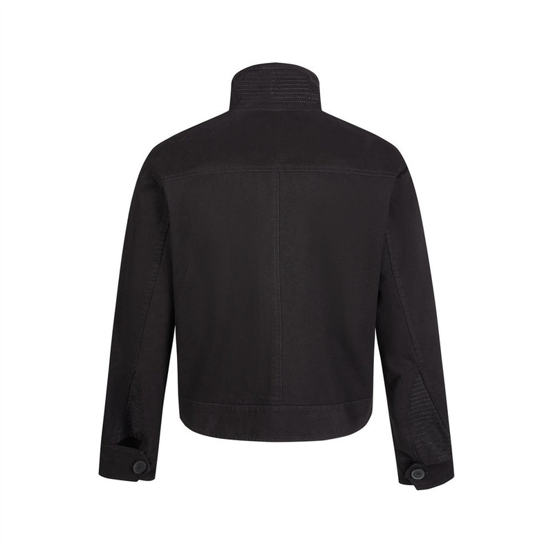 Men's Funnel-Neck Cropped Jacket – Solid Color Streetwear Harrington